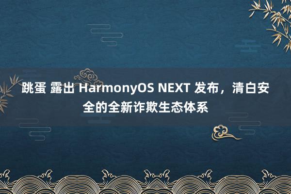 跳蛋 露出 HarmonyOS NEXT 发布，清白安全的全新诈欺生态体系